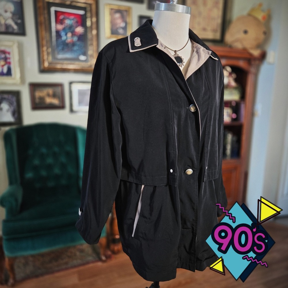 CS Signature Black Windbreaker Jacket‎ Vintage 90s Lightweight Coat Womens Small